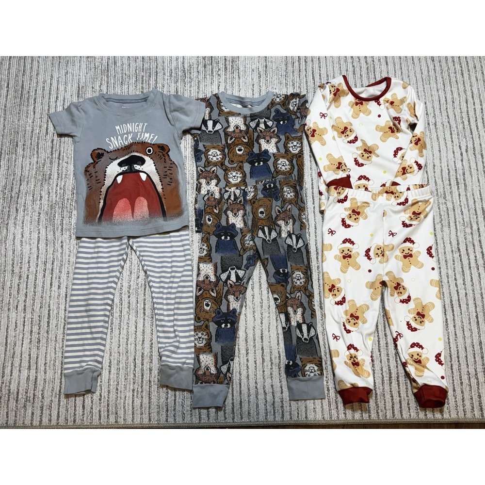 Toddler Boys Pajama Bundle 3T Carters SHEIN Bear Woodland Gingerbread